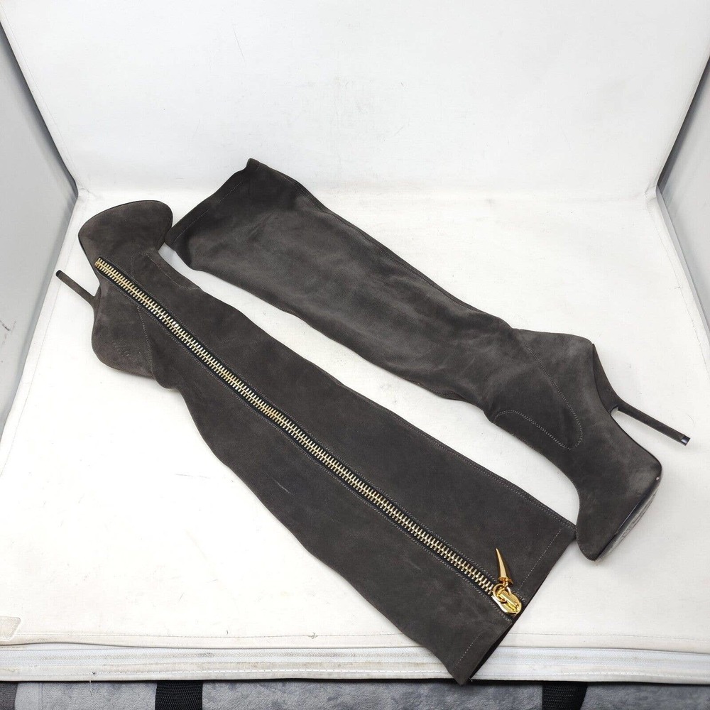 Giuseppe Zanotti Womens Boots Vera Brown Suede Leather OTK Heeled Sz 35.5 5.5 - Picture 12 of 12
